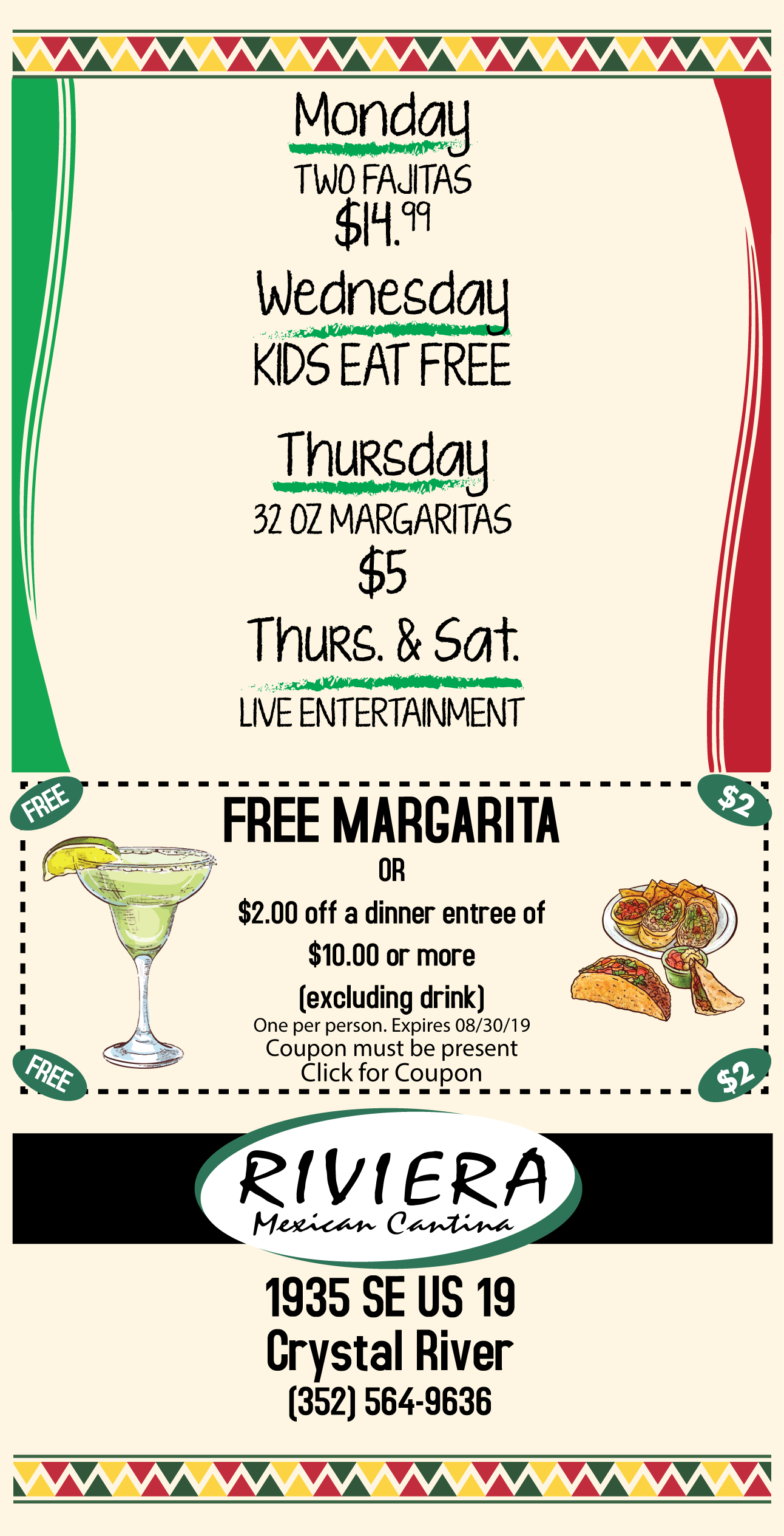 riviera mexican restaurant coupon, citrus gazette, mexican food crystal river